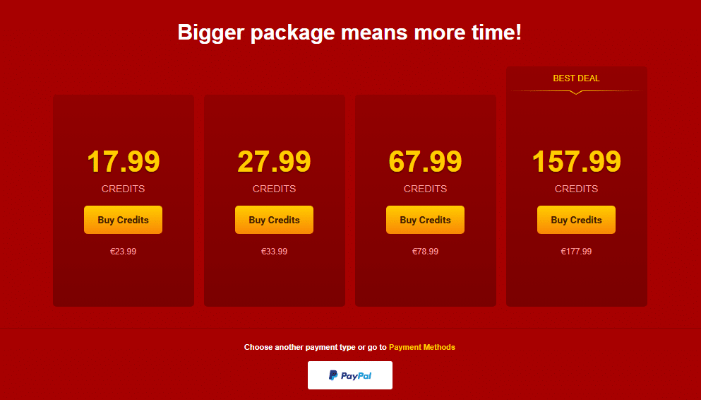 LiveJasmin credit packages and buy credits checkout tiers